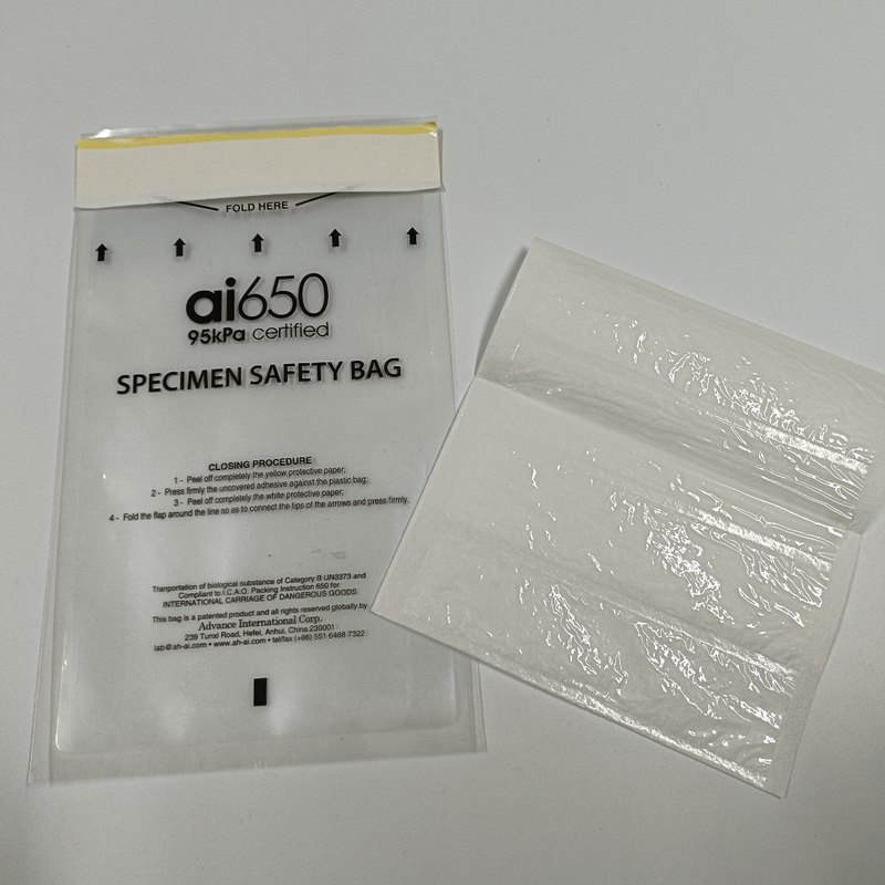 Bolsas de transporte de muestras de riesgo biológico de 95kpa de plástico con cerradura con cremallera para laboratorio
