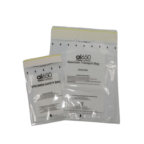 AIC 2mil de espesor LDPE Bolsas de muestras de transferencia de muestras médicas poli para laboratorios de tres paredes Muestras de muestras de riesgo biológico