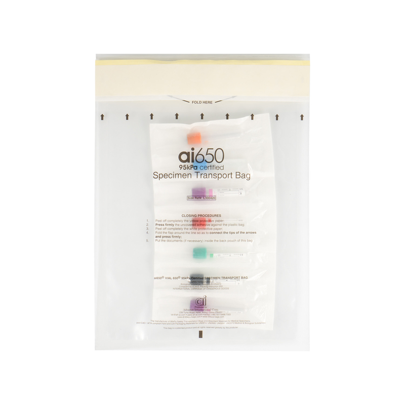 Bolsa de transporte calificada de 95 KPa para muestras médicas L 191 X W 170 mm (+/-5 mm)
