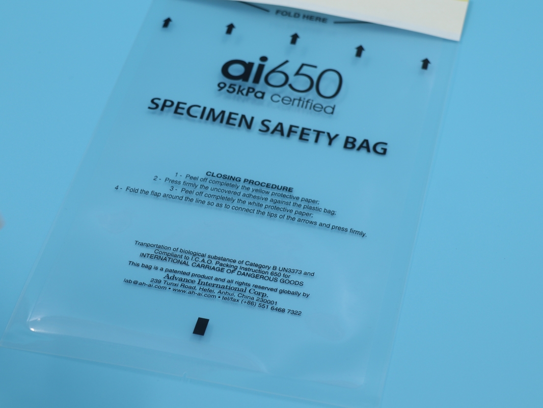 AI650 Laboratorio Médico PE Bolsa de muestras de plástico con cierre de cerradura de riesgo biológico Bolsa de muestras de laboratorio de sello patológico