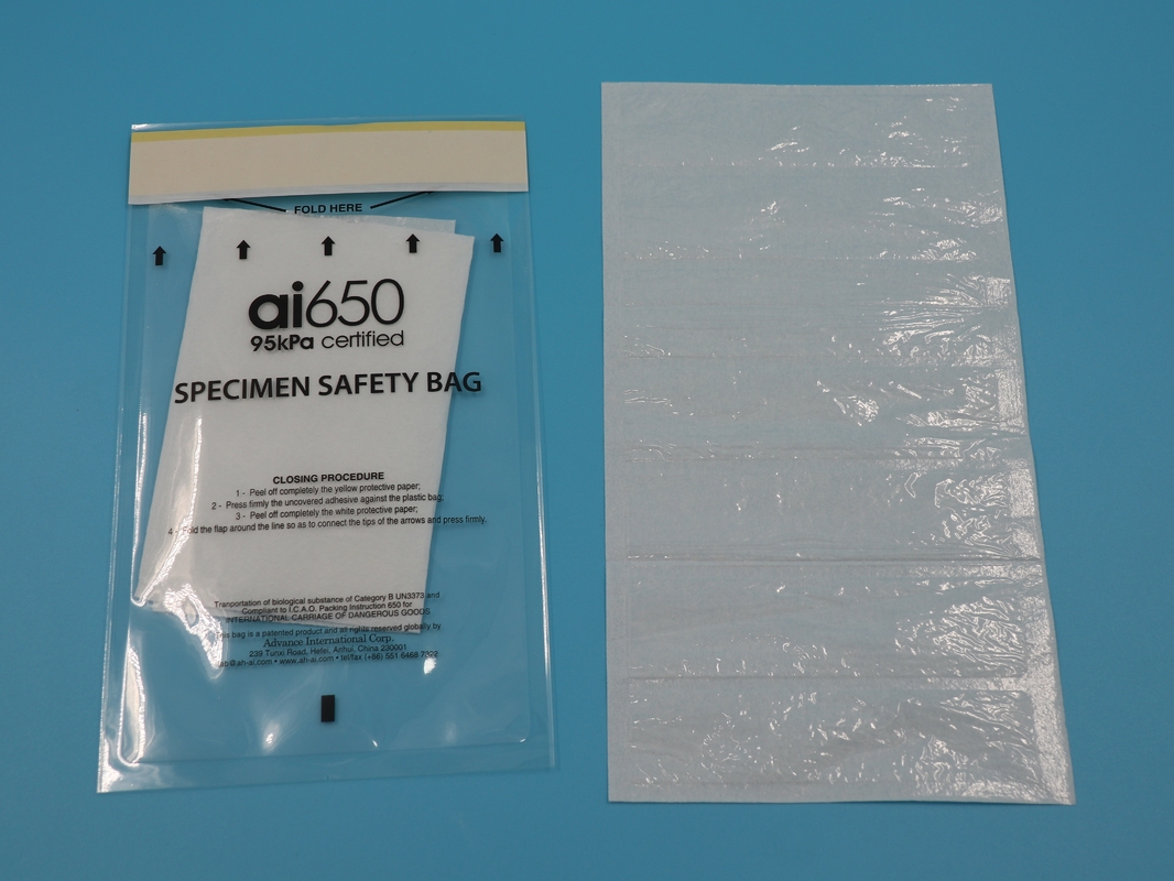 AI650 Recolección de muestras a gran altitud Biohazard Medical Leakproof Biohazard Adhesivo 95KPA Bolsa de muestras