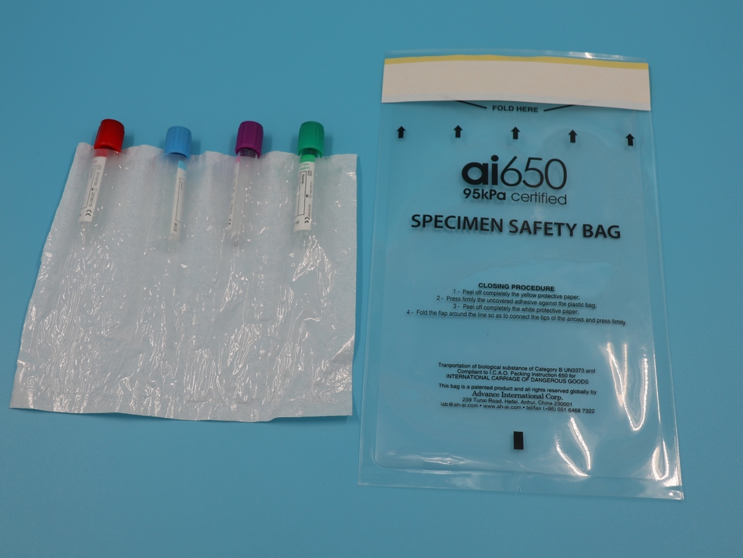 AI650 Ues Laboratorio Médico 95kpa Bolsas de transporte de muestras Bolsa de aislamiento de riesgos biológicos Bolsa de seguridad Investigación clínica