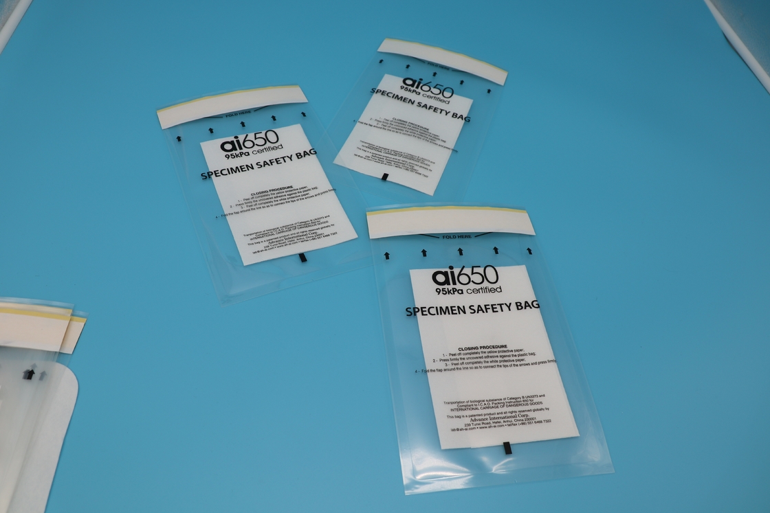 Transporte de bolsas de transporte de muestras de seguridad de 300 mm x 420 mm 95 KPa para uso médico o clínico