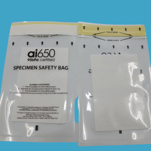 Bolsas de prueba de riesgo biológico 6x9in / 15x25cm Bolsas de prueba con logotipo de impresión de riesgo biológico Bolsa de prueba de laboratorio con almohadilla absorbente