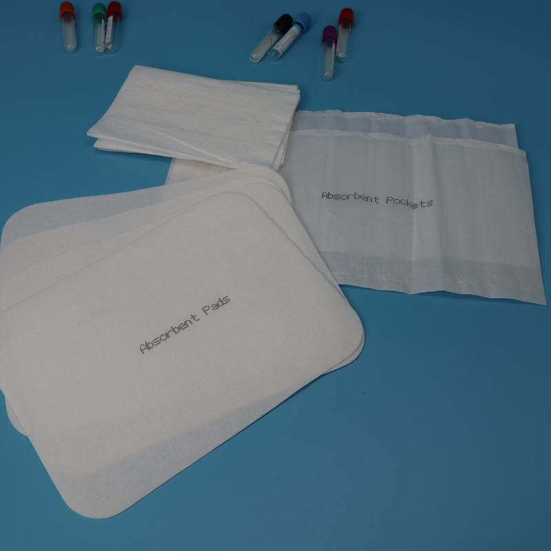 Pads absorbentes blancos de 65 mm x 70 mm para ensayos de laboratorio o fugas de dispositivos médicos pequeños