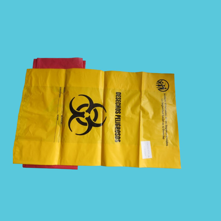 Bolsas de riesgo biológico con cuerdas de tracción 12-16 galones Capacidad 25 x 35 pulgadas Con gran área de marcado y parche de indicador de esterilización