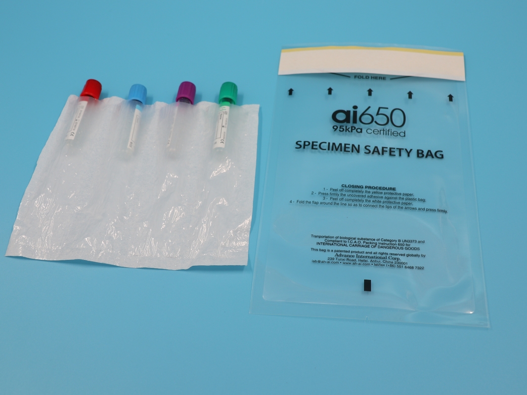 Bolsas de muestras de 4 capas desechables de uso médico de 95kpa con sellado con cremallera
