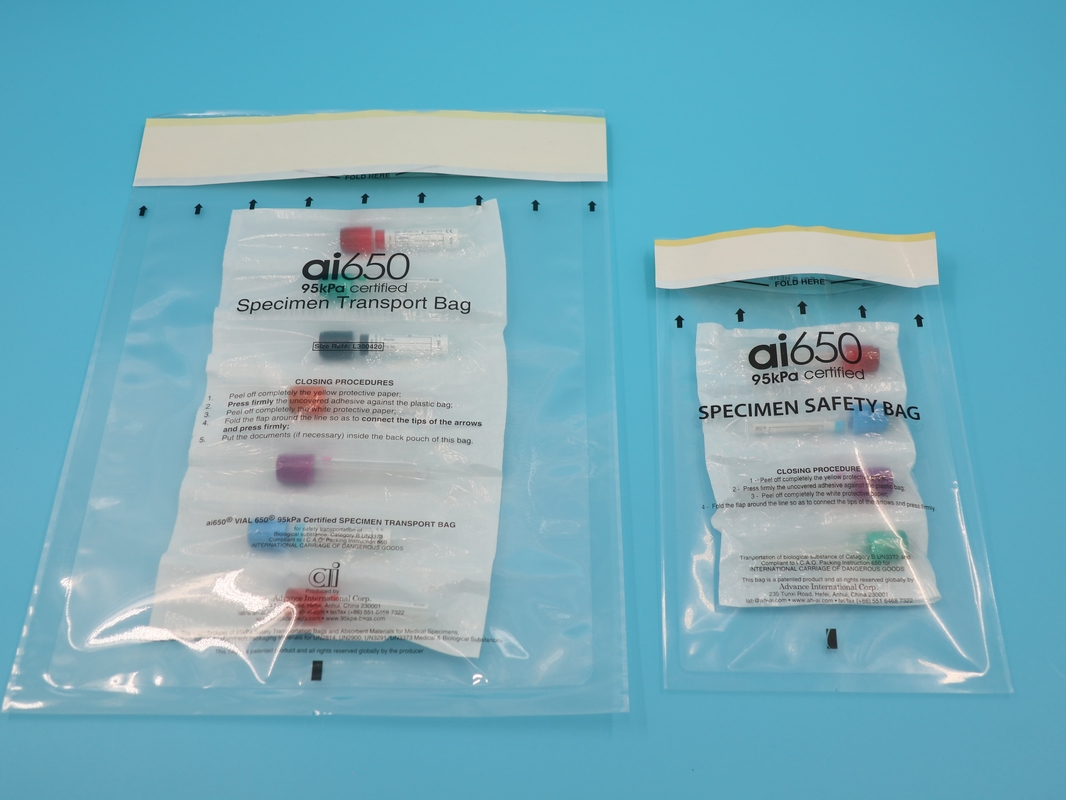 Bolsa de transporte de muestras de plástico Ldpe Ziplock 95kpa Bolsa dental de canguro de tres capas Transparente alimentación de impresión de grabado personalizada