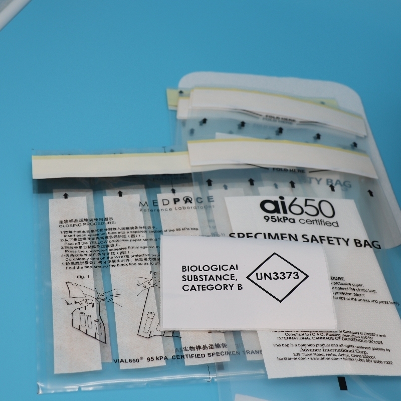 330mmX170mm UN 2814 Compatible UN 2900 Compatible Biohazard Bolso de muestras de transporte de muestras médicas