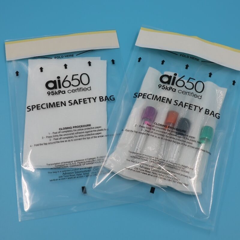 Bolsa de transporte de muestras médicas biológicas 95 KPA Bolsa de muestras de seguridad con bolsa absorbente