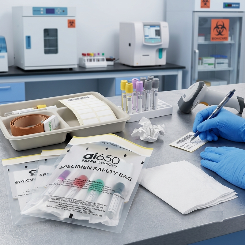 Bolsa de muestras al por mayor. Bolsa de transporte de riesgos biológicos certificada por la FDA con sellado de cremallera y almohadilla absorbente. Ideal para laboratorios, hospitales y clínicas.